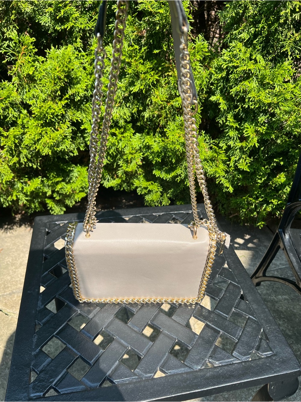 Structured Chain-Trim Shoulder Bag in Taupe